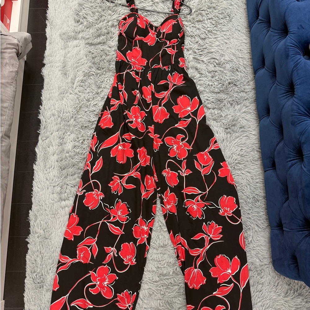 Floral Black and Red Jumpsuit